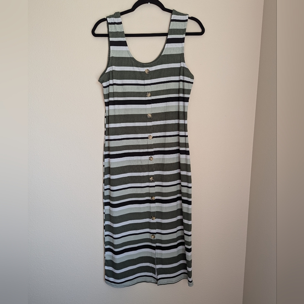 NWOT No Boundaries Green Striped Midi Dress Size XL (Juniors)